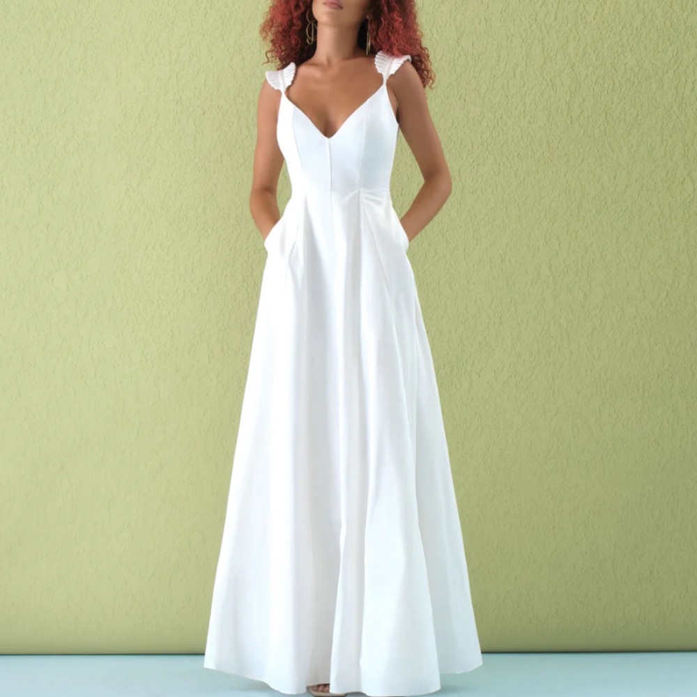 NWT Andrea Iyamah Vola White Maxi Dress - Picture 3 of 13